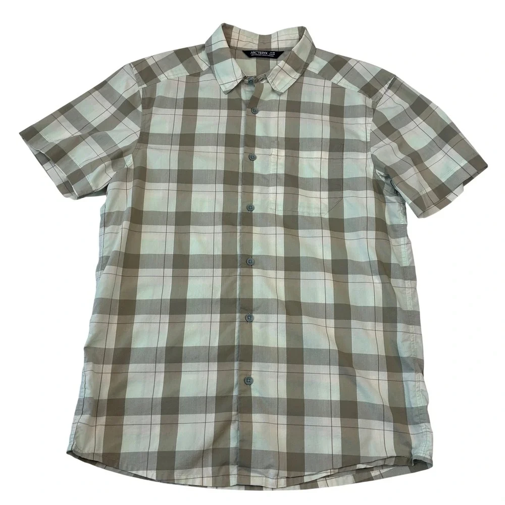 Arc'teryx Button Down Shirt Mens M Green Plaid Short Sleeve Technical Gorpcore